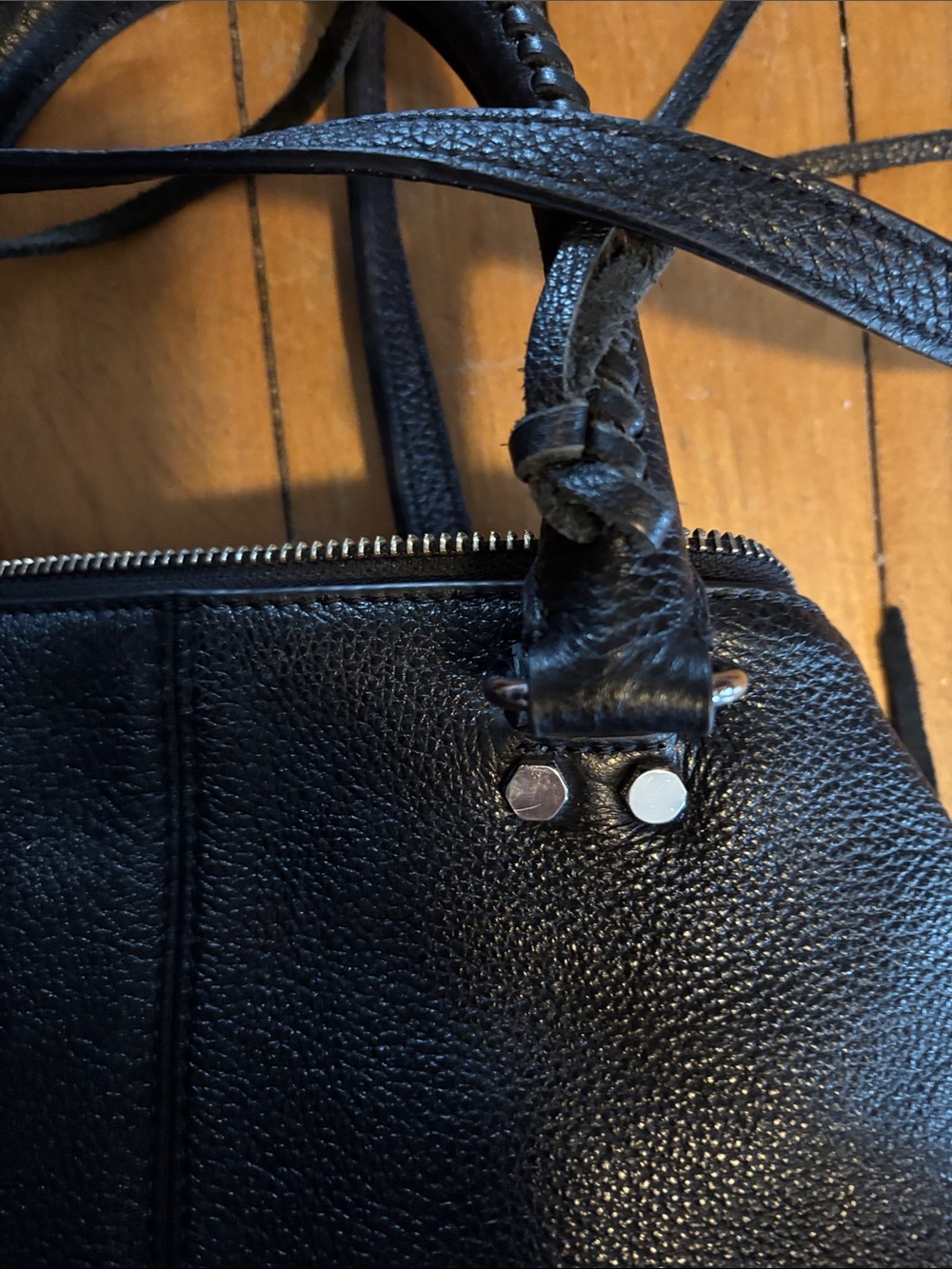 EUC Rebecca Minkoff Black Pebble Leather Fringe Moto Satchel Crossbody Tassels - Picture 7 of 14